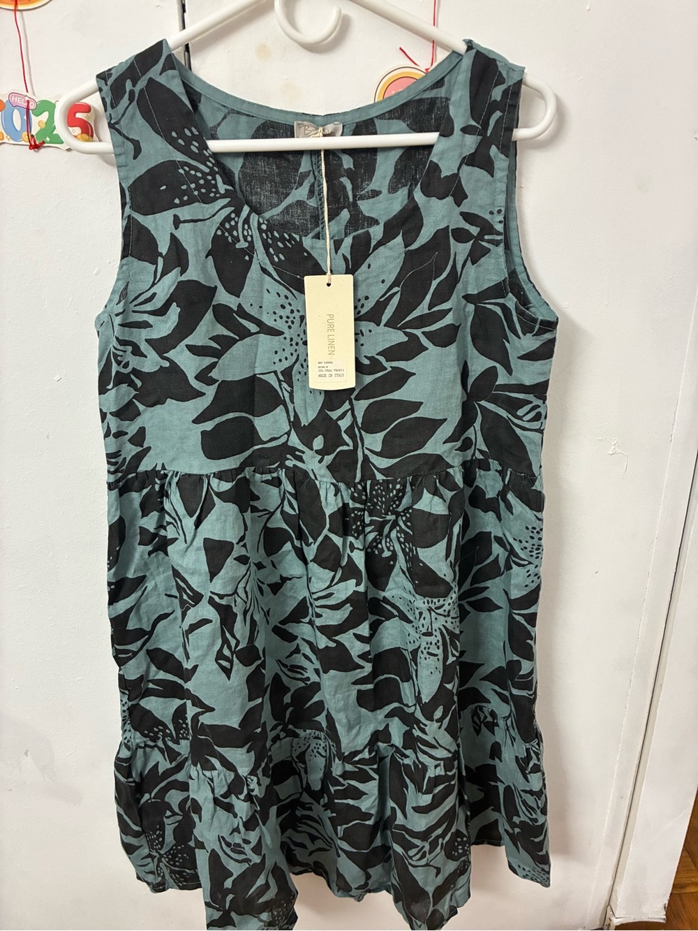 Line & Dot Sleeveless Floral Dress in Teal and Black